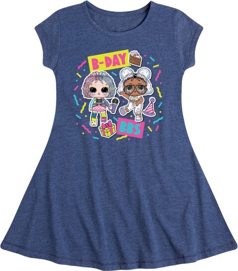 LOL Surprise! B-Day BBS Fit & Flair Cap Sleeve Graphic Dress - Heather Navy - 3T