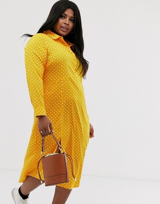 Wednesday's Girl curve midaxi shirt dress with front splits in polka
