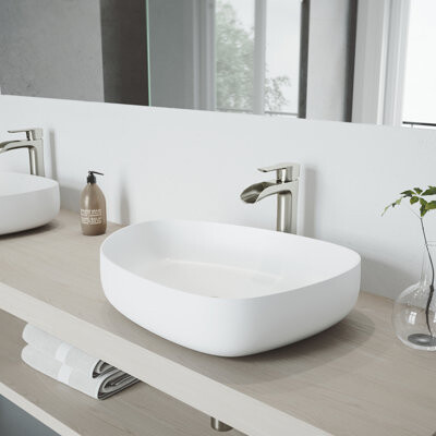VIGO Peony 20" L x 15" W x 5" H Matte Stone White Handmade Novelty/Specialty Vessel Bathroom Sink