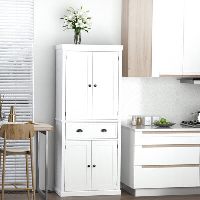 72" Kitchen Pantry, White Tall Storage Cabinet With Drawer, Adjustable Shelves And 2 Door Cupboards - Maximize Your Space Functionality Storage, Frees