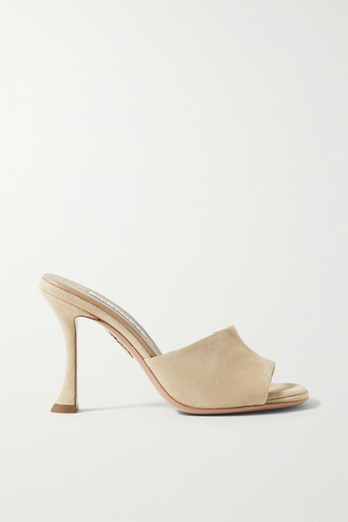 beige suede mules