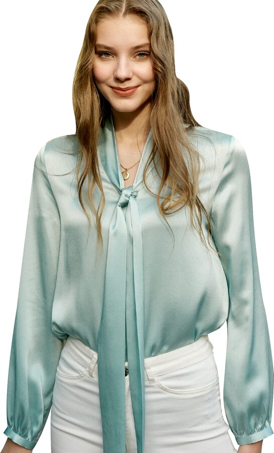 LilySilk Bow-tie Neck Silk Blouse for Women Long India