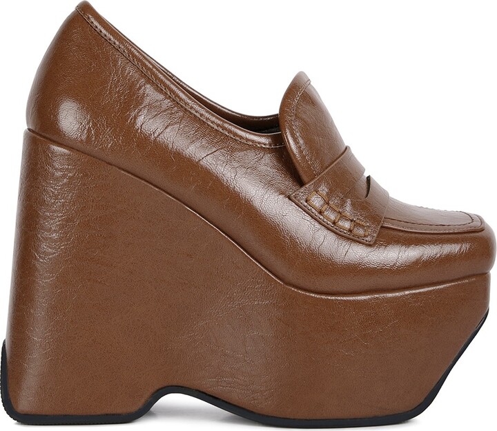 Rag & Co. Gilliam Tan High Platform Wedge Loafers ShopStyle