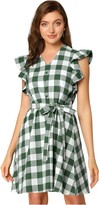 Thumbnail for your product : Allegra K Women' Caual Ruffled Sleeve A-Line Vintage Gingham Check Sundre Red Black Medium