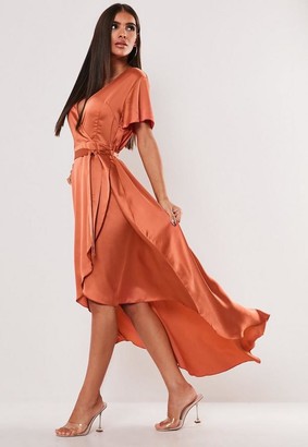 missguided devore twist front mini dress in rust