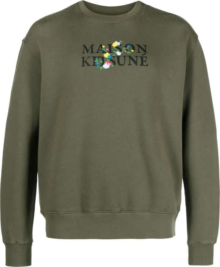 MAISON KITSUNÉ Floral-Embroidered Cotton Sweatshirt