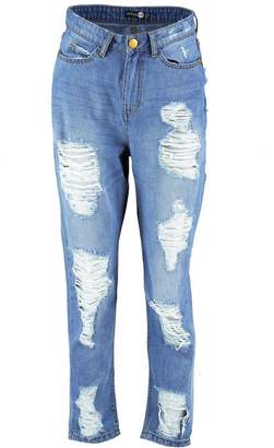 boohoo Seam Detail Distressed Slim Fit Mom Jeans
