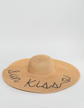 ASOS Design Straw Metallic Floppy Hat With Sun Kiss Sequin Print And Size Adjuster