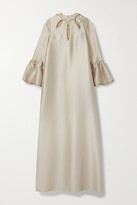Thumbnail for your product : Reem Acra Cutout Metallic-trimmed Satin-piqué Gown - Beige