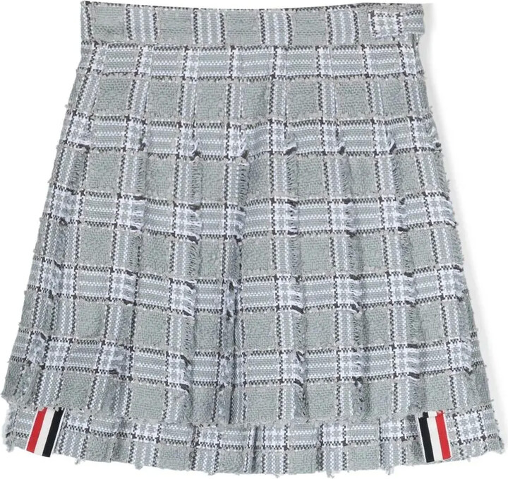 Thom Browne Kids Pleated Tweed Skirt
