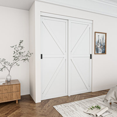 Home Worthy Paneled Manufactured Wood Prefinished Sliding Closet Door with Hardware Kit Set