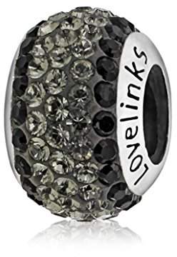 Lovelinks 925 Sterling Silver Vertical Striped Clear and Black Cubic Zirconia Bead
