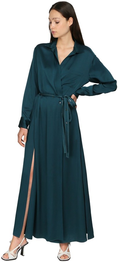 satin wrap shirt dress