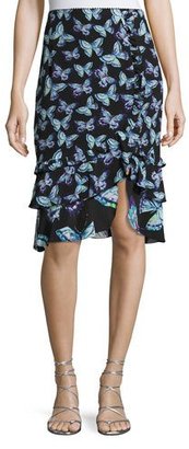 Nanette Lepore Farfalla Tiered Silk Butterfly Skirt, Black