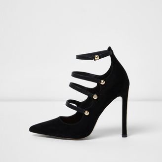 River Island Womens Black strappy front court shoes