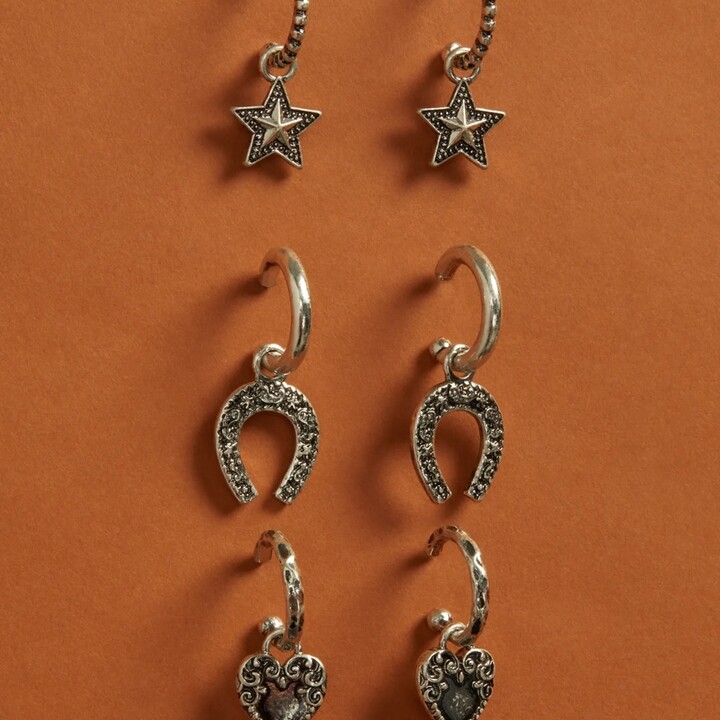 Lucky Brand Western Drop Hoop Earring Set - Women's Ladies Accessories Jewelry Earrings in Silver