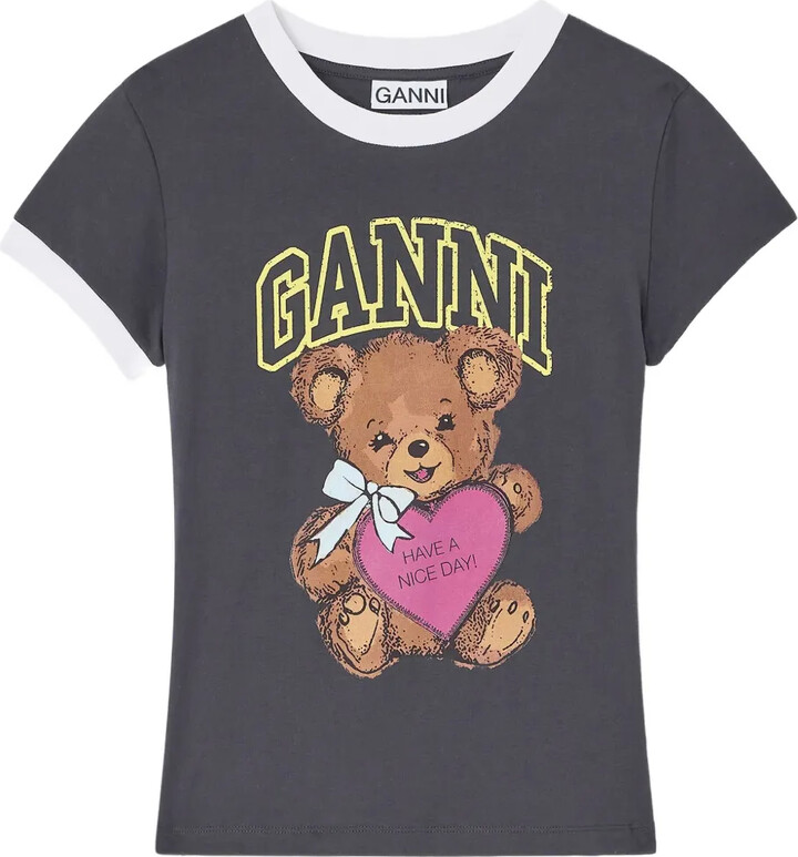 Ganni Teddy-print ringer T-shirt