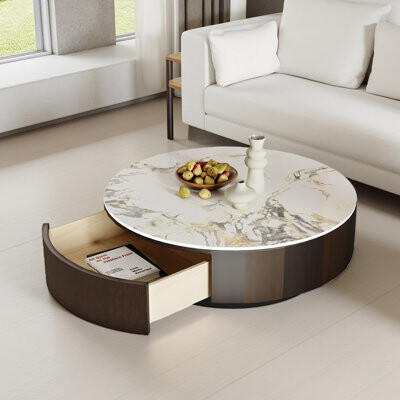 Round Faux Marble Coffee Table