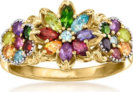 Ross-Simons Ross-Simons1.34ct.t.w.Multi-GemstoneFloralRingin18ktGoldOverSterlingSize10