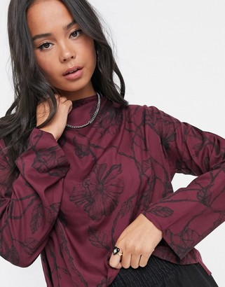 NATIVE YOUTH rose print blouse in burgundy