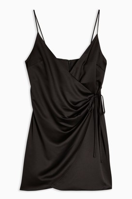Topshop Black Satin Wrap Mini Slip Dress