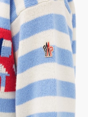 MONCLER GRENOBLE Logo-jacquard Striped Wool-blend Sweater - Blue Stripe