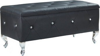 Upholstered Storage Ottoman Bench For Bedroom End Of Bed Faux Leather Rectangular Storage Benches Footrest With Crystal Buttons For Living Room Entryw
