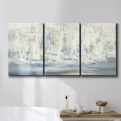 Longshore Tides Winter Stream Watercolor I Framed On Canvas 3 Pieces Print