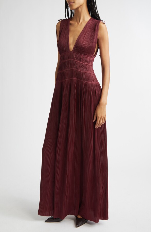 Ulla Johnson Tasneem Plissé Plunge Neck Gown