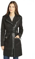 Thumbnail for your product : Via Spiga black cotton blend faux leather trimmed belted trench