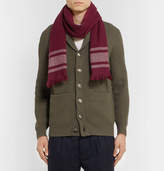 Thumbnail for your product : Brunello Cucinelli Fringed Striped Cashmere Scarf - Men - Burgundy