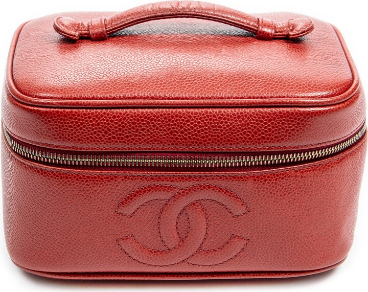 CHANEL Vintage timeless Cosmetic Vanity Hand Bag Purse Pink Caviar