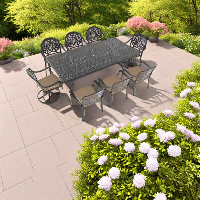 Bloomsbury Market Elegant 9-piece Patio Dining Sets All-weather Aluminum Swivel Chairs