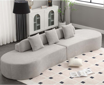 Ivy Bronx Modern Curved Combination Sofa with Terry Cloth Fabric, Minimalist Design for Living Room, Apartment, No Assembly Required, Includes Three Pillows