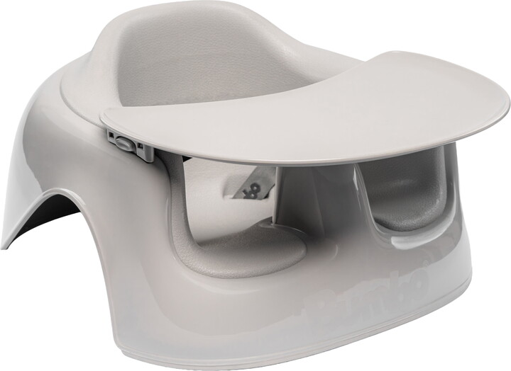 Bumbo Floor Seat Lite & Tray Combo for Infant Feeding and Play, Plastic, Grey