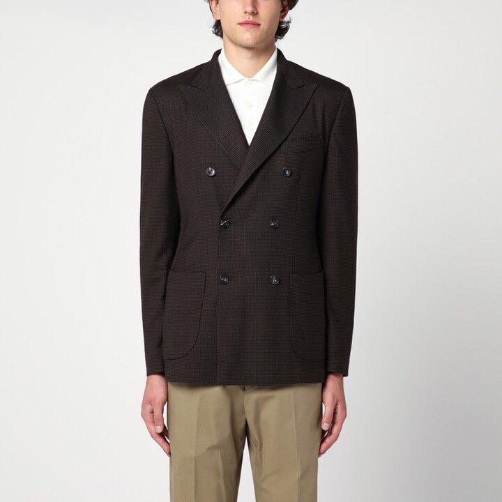 Santaniello Brown checked double breasted jacket