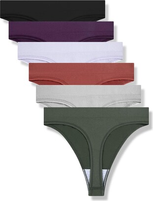 GAREDOB 6 Pack Women's Ribbed Cotton Thongs High Waist Seamless