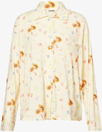 Djerf Avenue Womens Go Slow Fruit-Print Stretch-Woven Pyjama Shirt Xxs