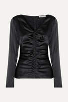 Thumbnail for your product : Elizabeth and James Adela Ruched Silk-blend Satin Blouse - Black
