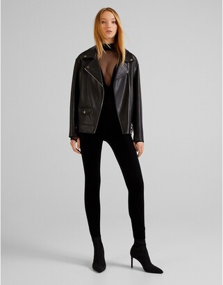Bershka oversized faux leather biker jacket in black - ShopStyle