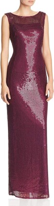 Adrianna Papell Women's Sleeveless Sequin Embroidered Dress with Boat Neckline