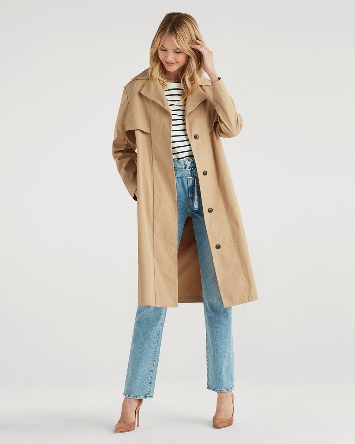7 For All Mankind Wrap Trench Coat in Camel - ShopStyle