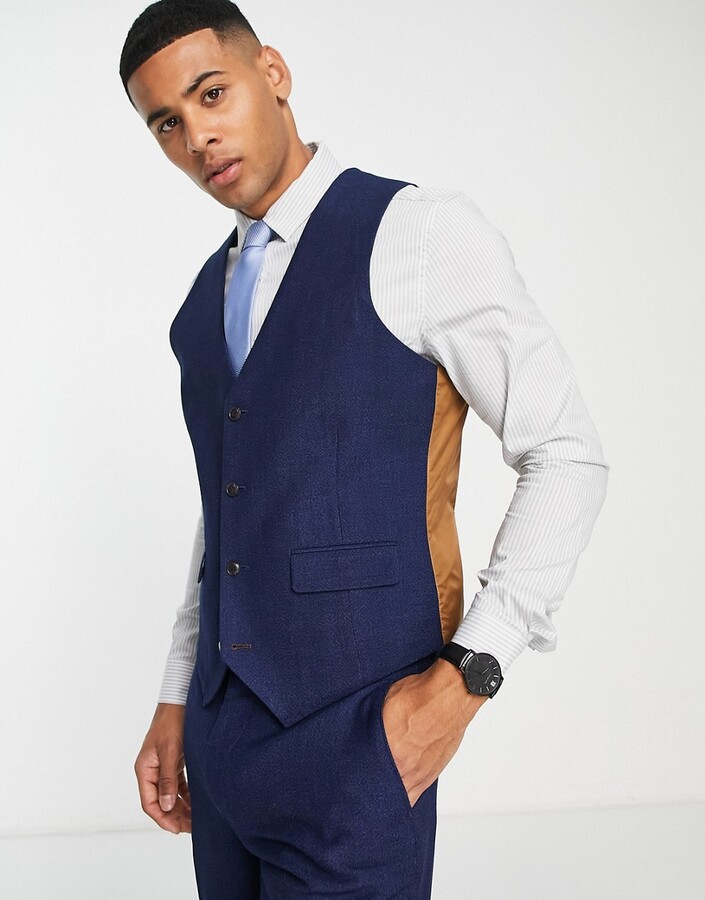 Harry Brown wedding slim fit vest in blue melange - ShopStyle Suits