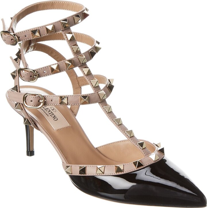 Valentino Rockstud Caged 65 Patent Ankle Strap Pump