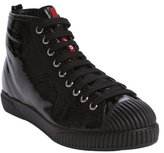 Thumbnail for your product : Prada black patent leather lace up cap toe sneakers