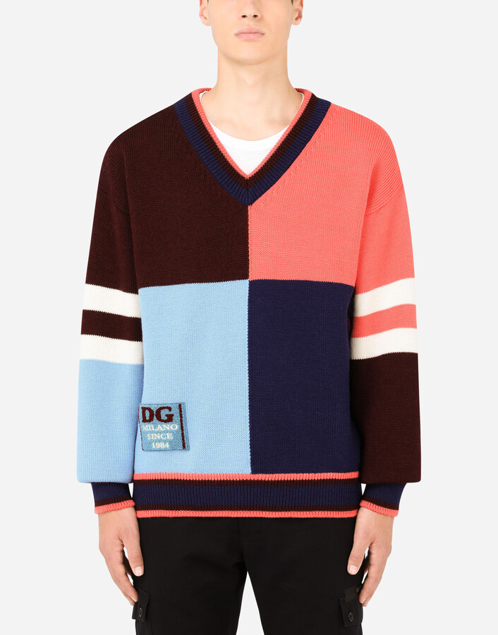 Dolce & Gabbana Wool patchwork V-neck sweater - ShopStyle