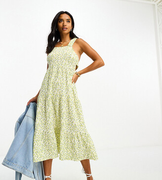Forhandle budbringer Tag det op Influence Petite textured frill strap midi dress in lemon print - ShopStyle