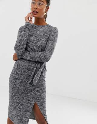 Miss Selfridge bodycon dress with knot tie in gray