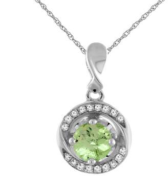 Sabrina Silver 14K White Gold Natural Peridot Necklace with Diamond Accents Round 4 mm