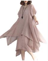 Thumbnail for your product : Zilcremo Women Summer Casual 2 Layers Cotton&Linen Asymmetric Maxi Dress L